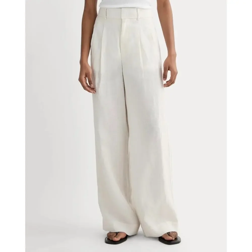 NWT Everlane The Linen Way-High Wide-Leg Drape Pant In Natural Birch Size 10